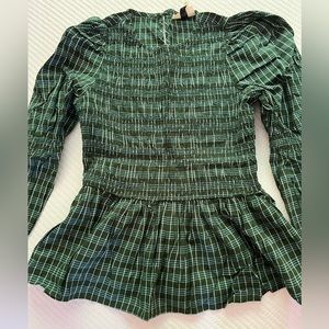 NWT Universal Thread Womens Green Plaid Long Sleeve Tiered Blouse Size XS